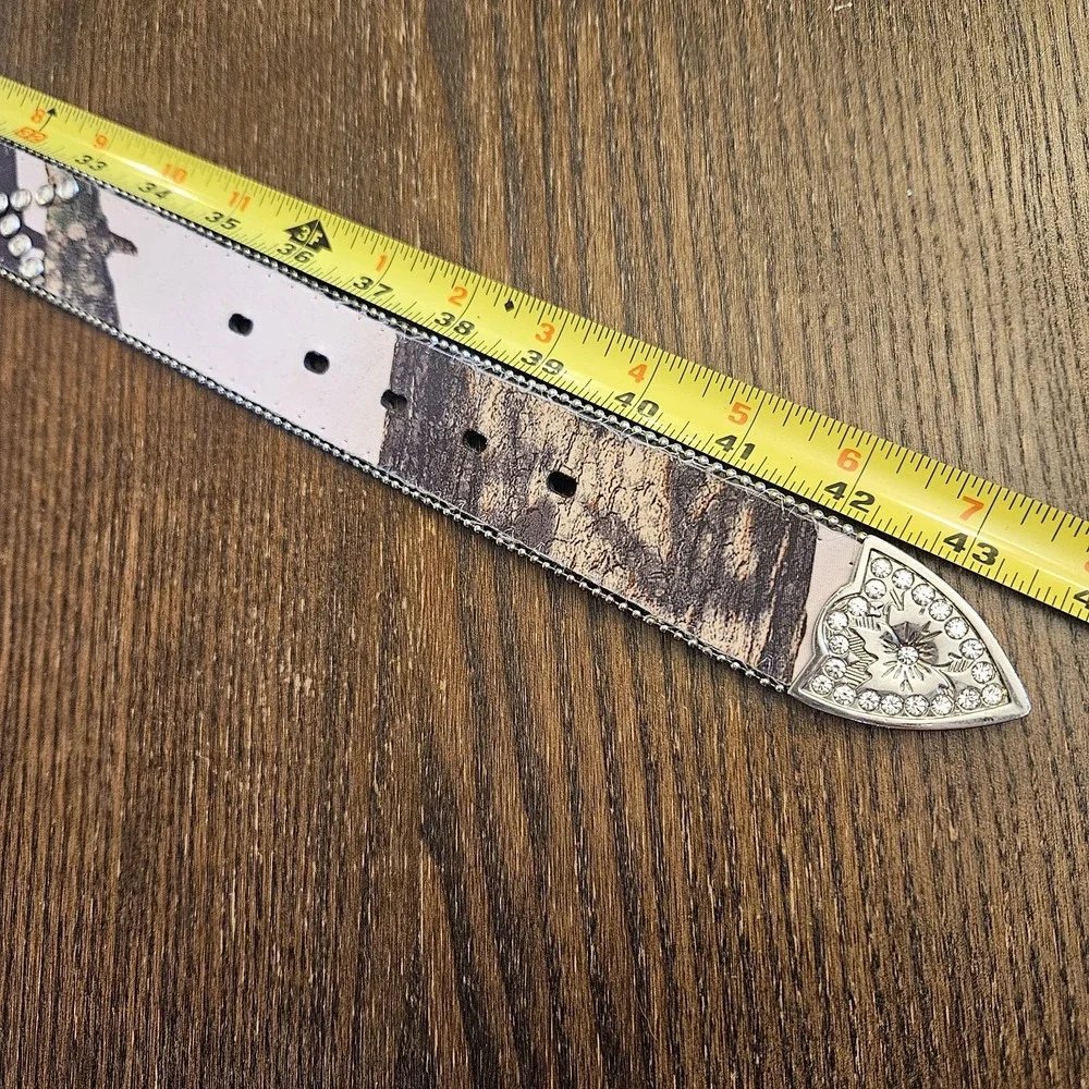 Vintage Nocona Pink Camo Rhinestone Western Leather Belt Womens L 38